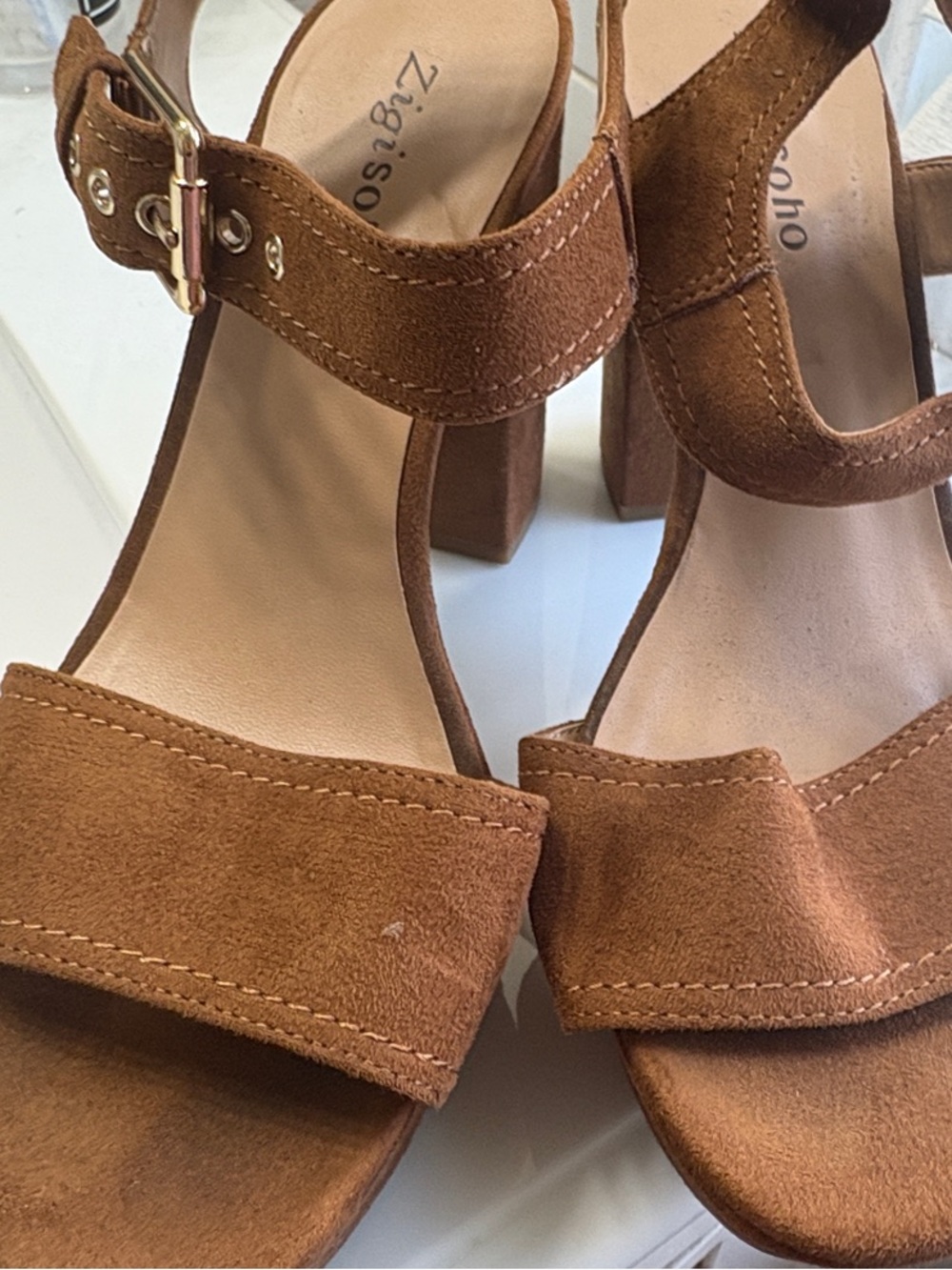 Zigi Soho Brown Suede Block Heel Sandals with Ankle Strap